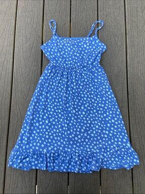 Altar’d State Dusty Blue & WhitePolka Dot Ruffle Hem Dress Open Back